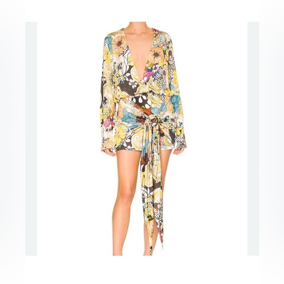 ALEXIS *Monica* 60s 70s style floral grove print mini dress w self sash L - Picture 2 of 7